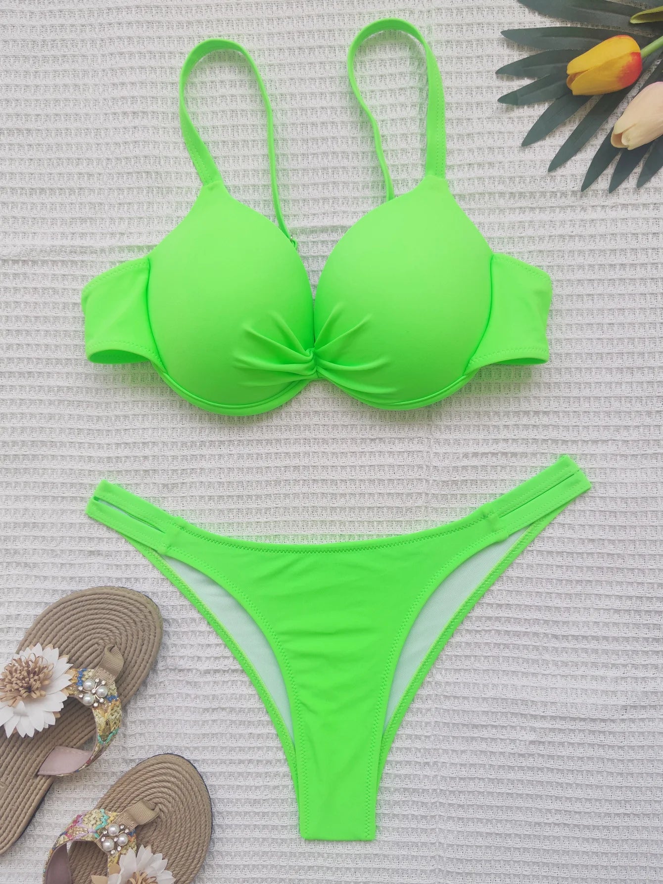 Sexy Push Up High Cut Underwire 2 Piece Bikini green