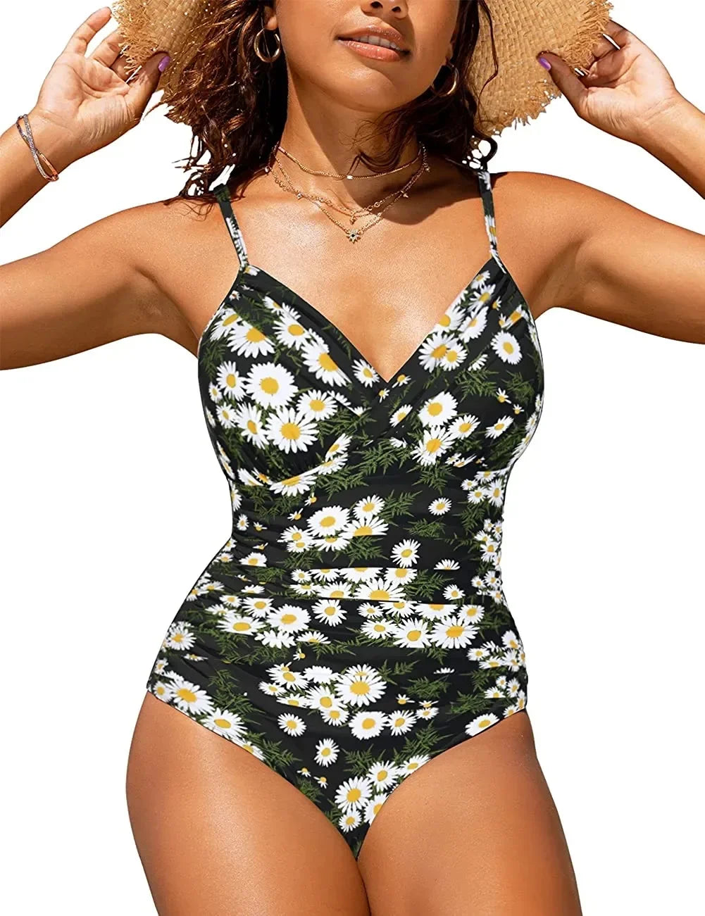 Sexy Wrinkled One Piece Monokini Swimsuit C247WhiteFloral