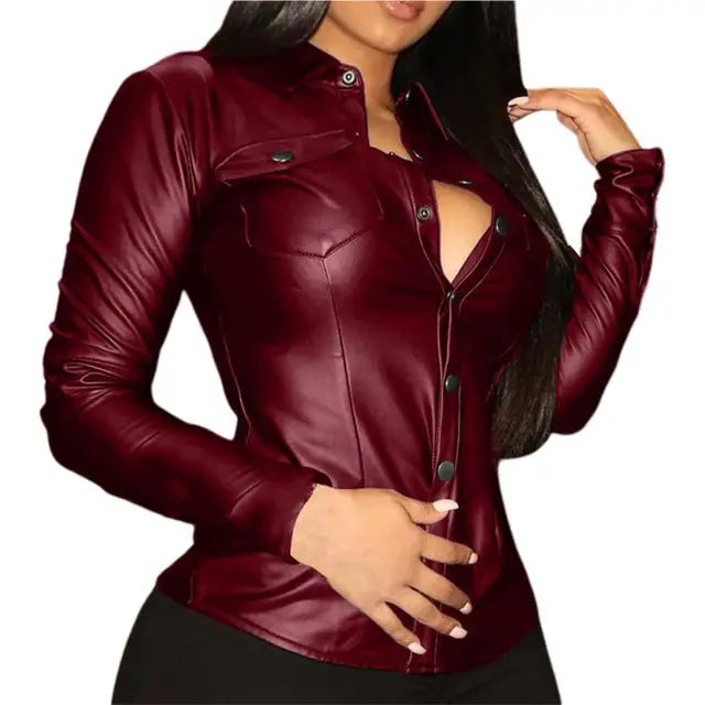 Stylish Lapel Cool Pure Color Shirt Wine Red