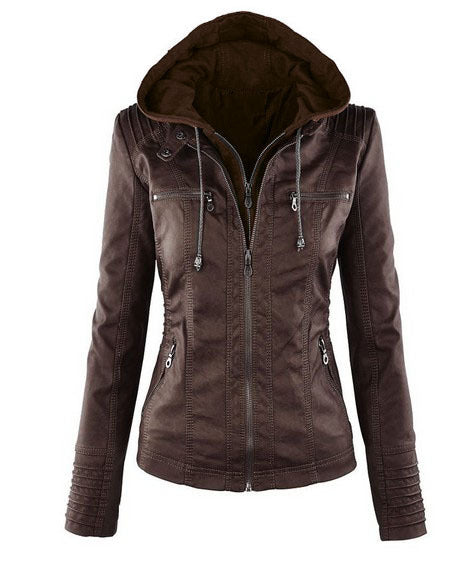 Short Thin Leather Light Motorcycle Jacket Coffee