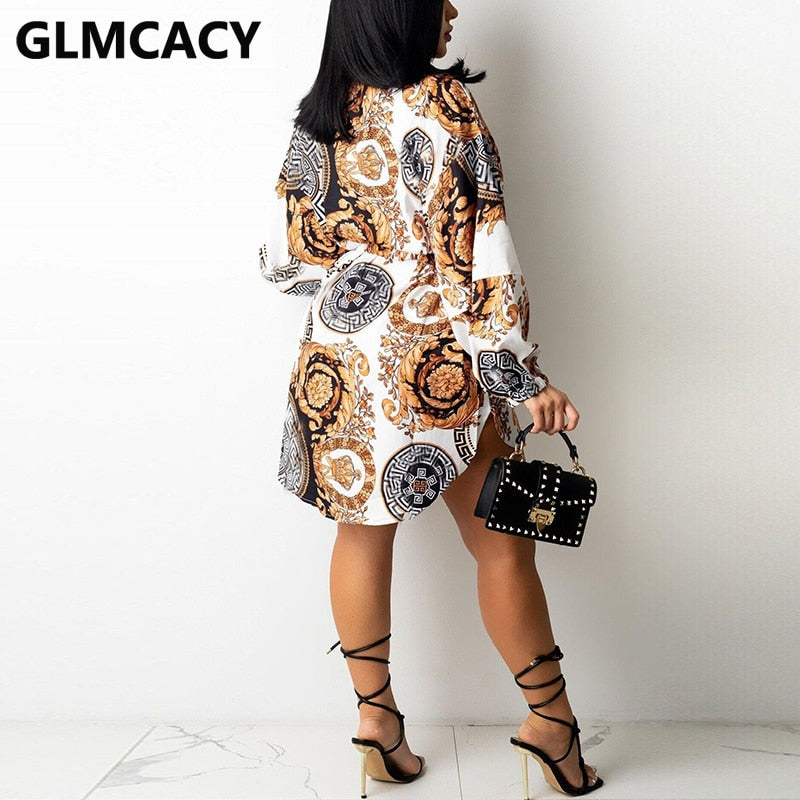 Long Sleeve Vintage Slim Button Up Shirt Elegant Mini Dress