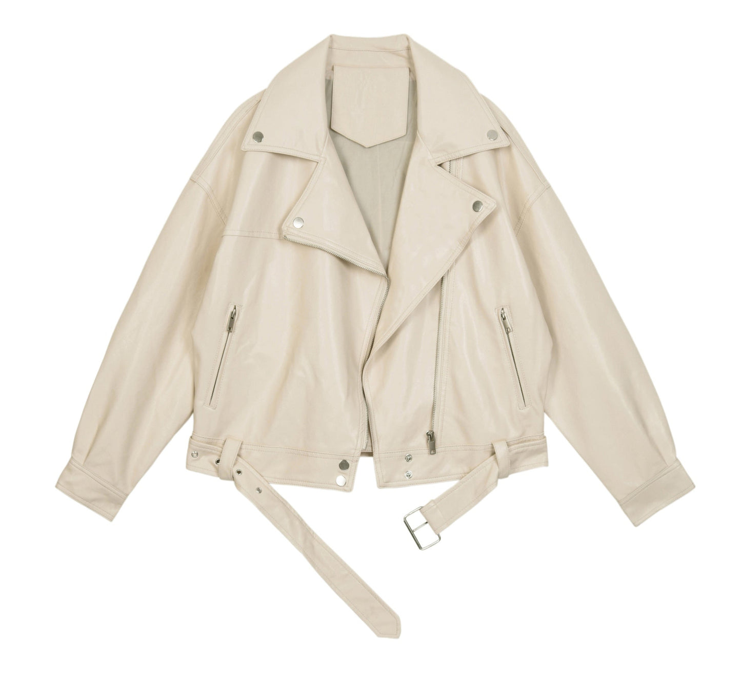 Motorcycle Collar BF Wind Resistant Handsome Leather Jacket Beige