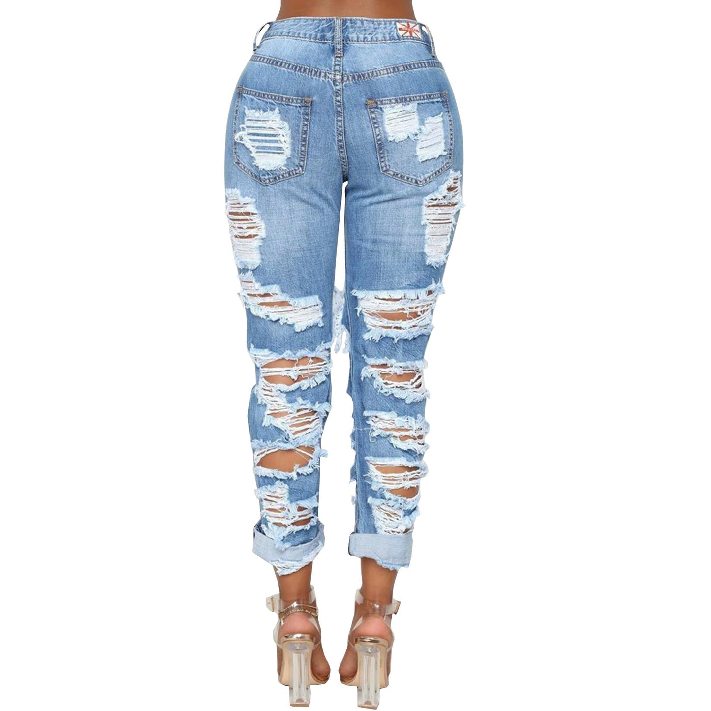 Super Distressed Stretch Elastic Jeans Blue Xxl
