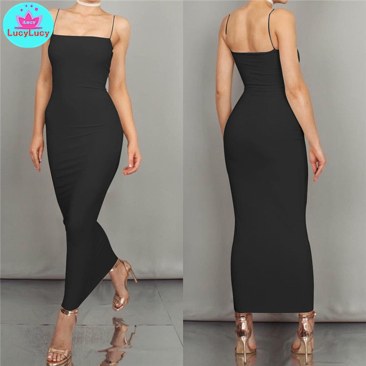 Sexy Slim Tight Solid Color Long Sleeveless Sheath Cotton Dress