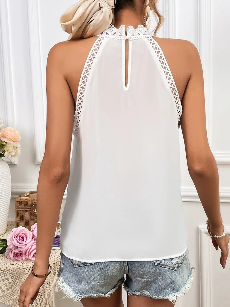 Elegant Sleeveless Women's Shirt 2024 Summer Fashion Hollow Lace Style Tank Top For Women Tops Bloues Camisas De Mulher AXR297