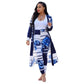 2 Piece Women Set 2020 New African Tie Dye Print Elastic Pants Rock Style Dashiki Famous Suit For Lady coat and leggings 2pcs/se Blue