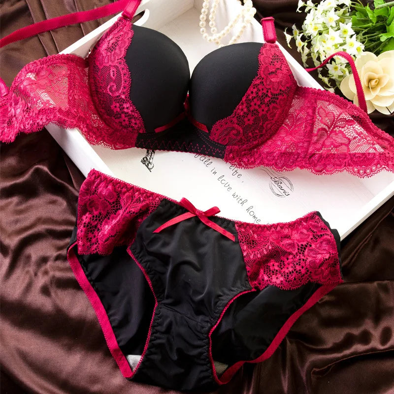 Hot Women's Underwear Lace Embroidery Bra Sets Underwear Set Women Bras Lingerie Set With Brief Sexy Lingerie Lace Woman Clothes Black