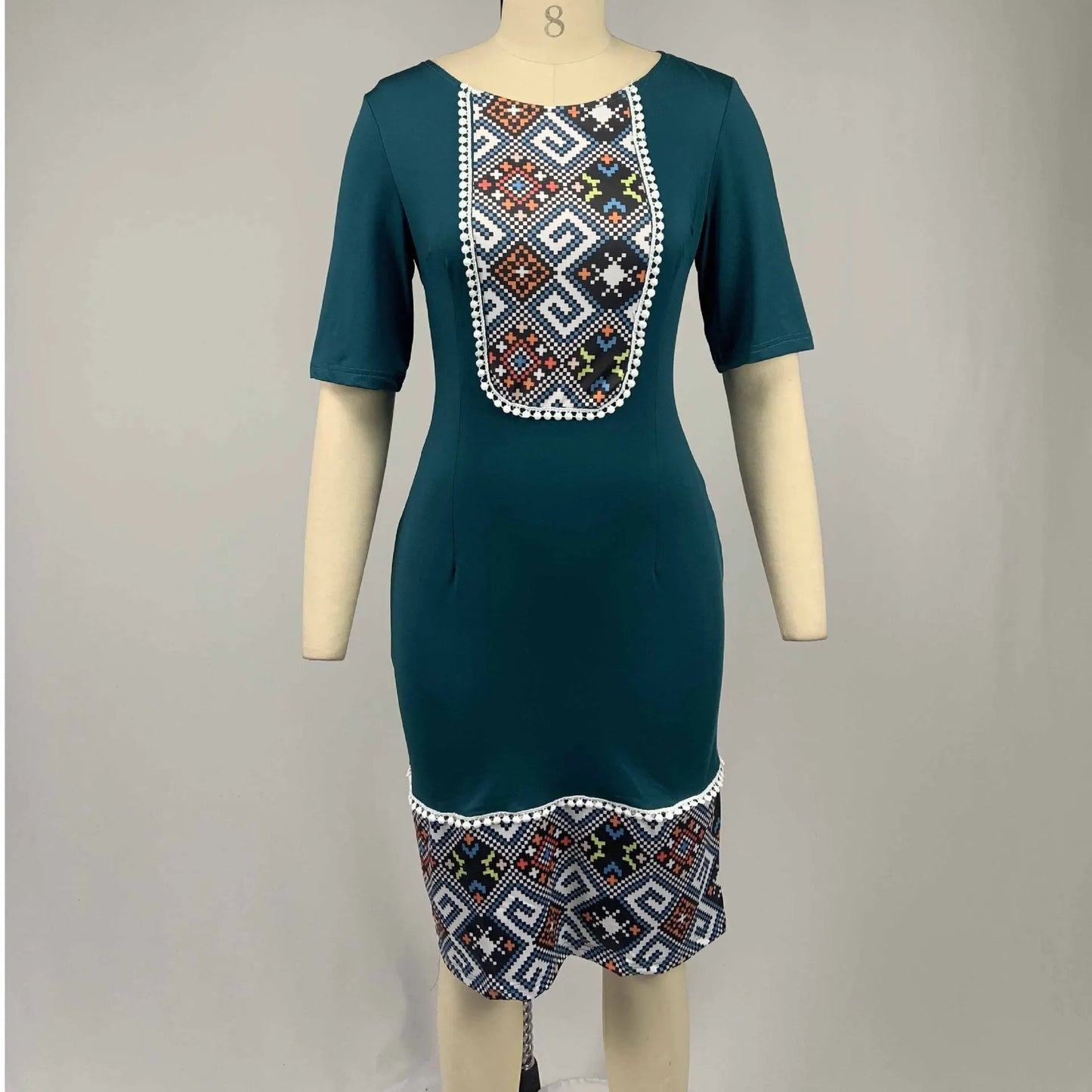 African Dresses for Women Plus Size New Style Dashiki Print Short Sleeve Bazin Africa Dress African Pencil Bodycon Dress 2022 Green