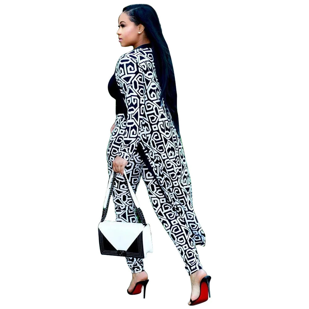 2 Piece Set African Print Elastic Bazin Baggy Pants Rock Style Dashiki Sleeve Famous Suit For Women Coat And Legging MULTI