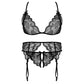 Lace Women Lingerie Set 4 Pcs Sling Open Bra Sexy Wiht Garter Panties Push Up Bra Set Erotic Transparent Underwear Net Stockings