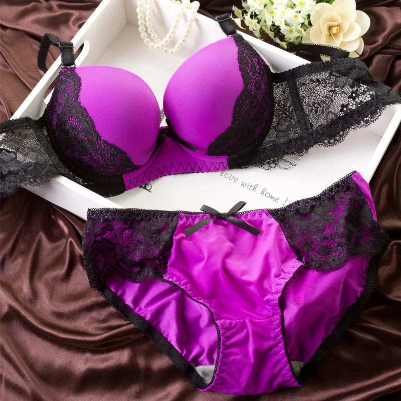 Hot Women's Underwear Lace Embroidery Bra Sets Underwear Set Women Bras Lingerie Set With Brief Sexy Lingerie Lace Woman Clothes Purple