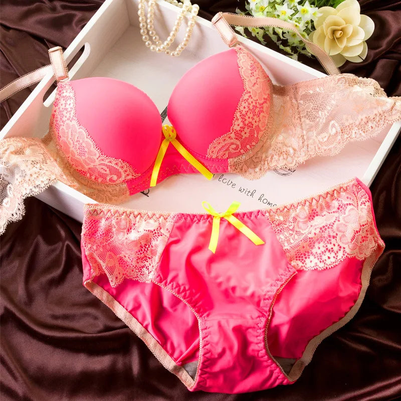 Hot Women's Underwear Lace Embroidery Bra Sets Underwear Set Women Bras Lingerie Set With Brief Sexy Lingerie Lace Woman Clothes Pink