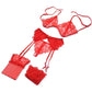 Lace Women Lingerie Set 4 Pcs Sling Open Bra Sexy Wiht Garter Panties Push Up Bra Set Erotic Transparent Underwear Net Stockings