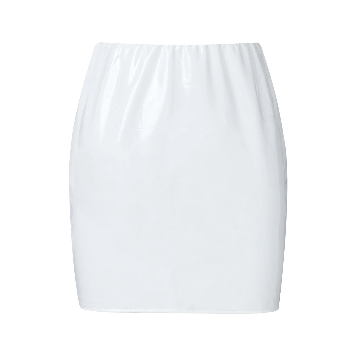 Women PU Leather Skirts Red Pink Orange High Waist Slim Pencil Skirts Vintage Bodycon Mini Skirts Sexy Clubwear WHITE