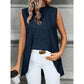 Irregular Women's Two-piece Sleeveless Round Neck Blouse Top Navy Blue