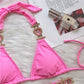 Pink Sexy Bikinis Swimsuit With Heart Rhinestones Women Swimwear Female Push Up Bikini Beach Swim Wear Bathing Suits Pool Bather