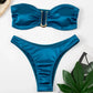 2024 New Bandeau Bikini Set Off Shoulder Two-piece Swimwear Bathing Suit Strapless Women's Swimsuit Biquini Peacock Blue