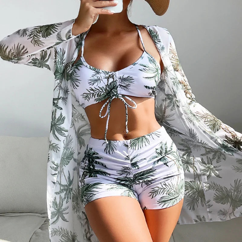 Summer Print Swimsuits Tankini Sets Female Swimwear Push Up For Beach Wear Three-Piece Bathing Suits Pool Women's Swimming Suit A23041303C