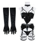 Sexy Hollow Out Bow Decor Lingerie Set Women Solid Exotic Apparel Suit Female Pure Desire Style Underwear with Garter and Gloves