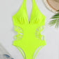 2024 Sexy Women's Cross One Piece Swimsuit Black Cut Out Swimwear Women Bathing Swimming Suit Female Beachwear Outdoor Bodysuit Neon Yellow