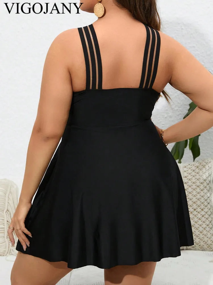 VigoJany 2024 Black 2 Piece Plus Size Dress Swimwear Women Strapped Large One Piece Swimsuit Beach Chubby Big Bathing Suit