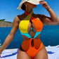 Cikini-Colorblock Cut Out Tie Back Underwire Swimsuit for Women, Summer Beach Swimwear, One Piece Bathing Suit Orange