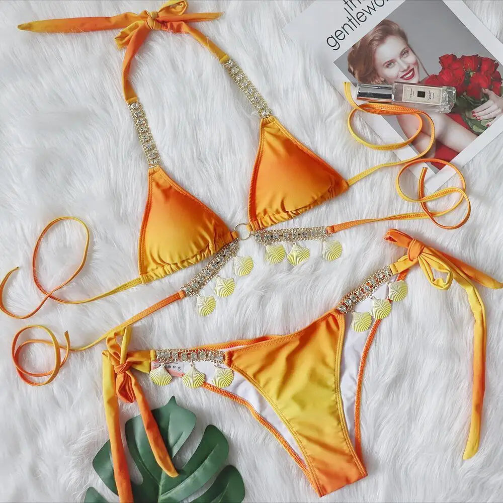 Sexy With Rhinestones Push Up Bikini Beach Swim Wear Two Piece Bathing Suit A23040601A / S Sexy With Rhinestones Push Up Bikini Beach Swim Wear Two Piece Bathing Suit A23040601A / S