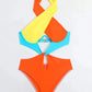 Cikini-Colorblock Cut Out Tie Back Underwire Swimsuit for Women, Summer Beach Swimwear, One Piece Bathing Suit