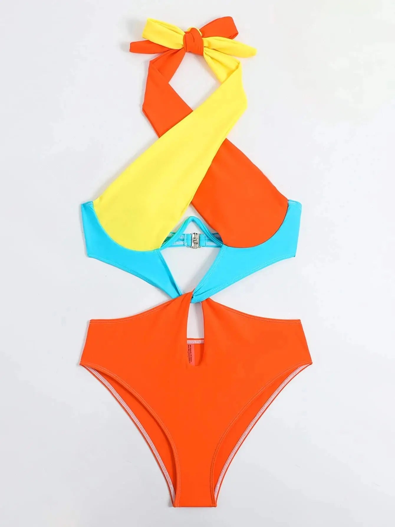 Cikini-Colorblock Cut Out Tie Back Underwire Swimsuit for Women, Summer Beach Swimwear, One Piece Bathing Suit