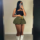 FAGADOER Fashion Solid Bubble Ruched Mini Skirts Women Elastic High Waist Slim Puff Skirts Summer New Female Matching Streetwear olive green Skirt