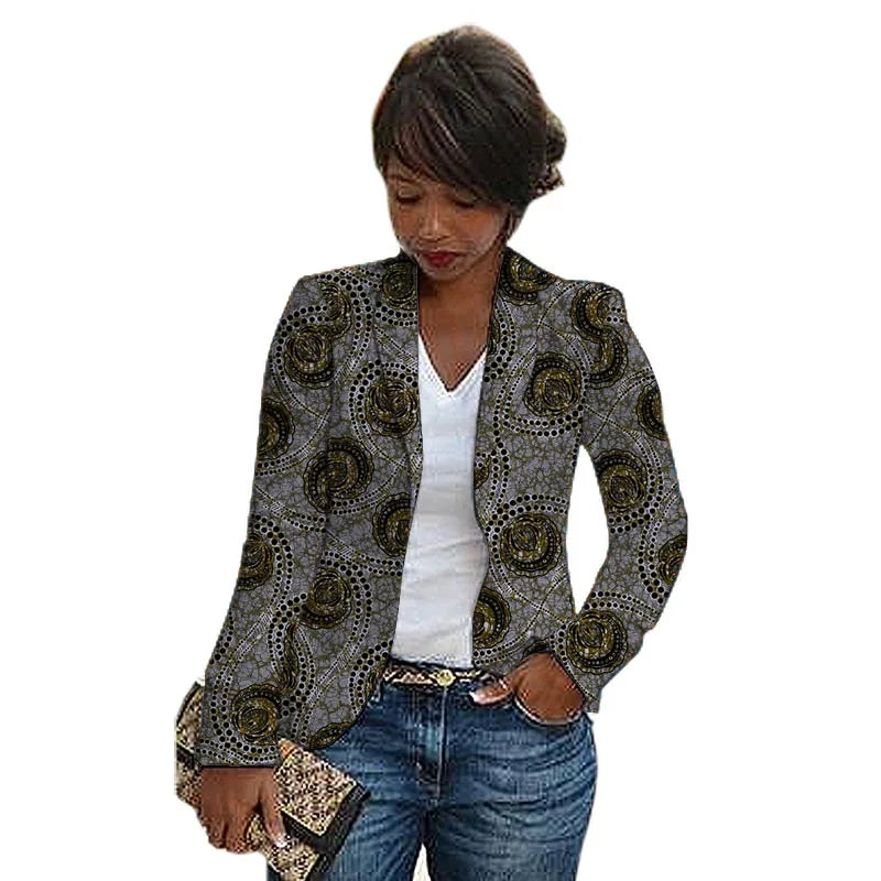 New Print Shawl Collar Suit Jacket Women African Fashion Blazers Ramadan Clothes For Ladies Weddin/Party Outfit 2