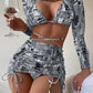 4 Pieces Bikini Set Bandage Long Sleeve Swimwear for Women Sexy High Waist Bikini Swimsuit Drawstring Bathing Suit Beachwear