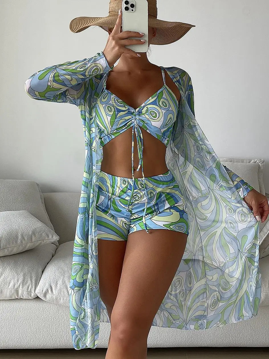 Sexy Print Bikini 2024 Women High Waist Swimsuit Cover Up Swimwear Female Lady Bathing Suit Swimming Summer Beachwear LVS