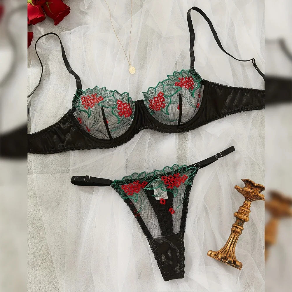 Sexy Lingerie Fancy Lace Eroticу Set Woman 2 Pieces Transparent Women's Underwear Embroidery Erotic Beautiful Bra And Panty Sets