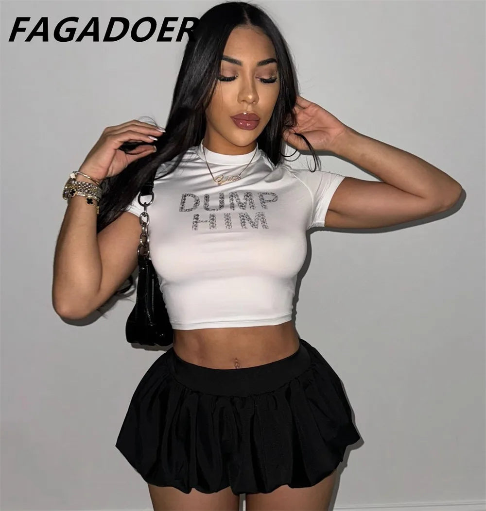 FAGADOER Fashion Solid Bubble Ruched Mini Skirts Women Elastic High Waist Slim Puff Skirts Summer New Female Matching Streetwear