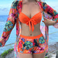 2024 String Three Piece High Waist Bikini Women Push Up Swimwear Female Swimsuit Bathers Bathing Swimming Suit Beachwear Summer Orange