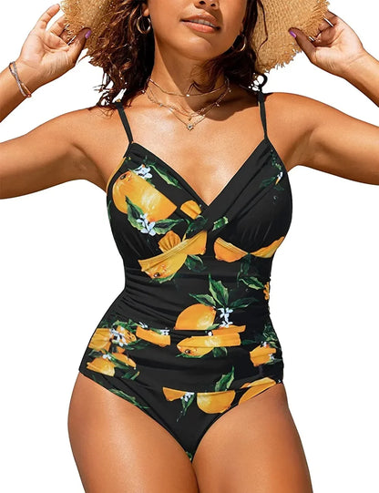 S - XXL Sexy Wrinkled One Piece Swimsuit Women Swimwear Female Monokini Swimsuits 2024 Bathing Suit Swim Beach Wear Bodysuit C247YellowFloral