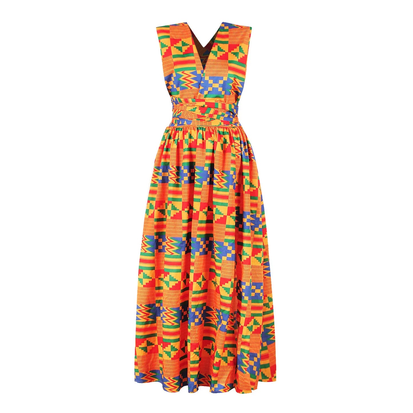 2022 new summer elegent fashion style african women printing plus size polyester long dress MULTI