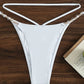 White Sexy Crystal Chain Micro Thong String Halter High Cut Triangle Top Bathing Suit