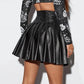 Skirt Chic Faux Leather Pleated Skirts for Women High-waisted A-line Clubwear with Loose Hem Above-knee Length for Parties