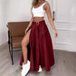 2024 Summer New Fashion Solid Color High Waist Split Casual Commuter Skirt Long Dress