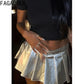 FAGADOER Reflective Silver Y2k Mini Pleated Skirt Party Club Outfits for Women Sexy A-line High Waisted Ball Gown Short Skirts