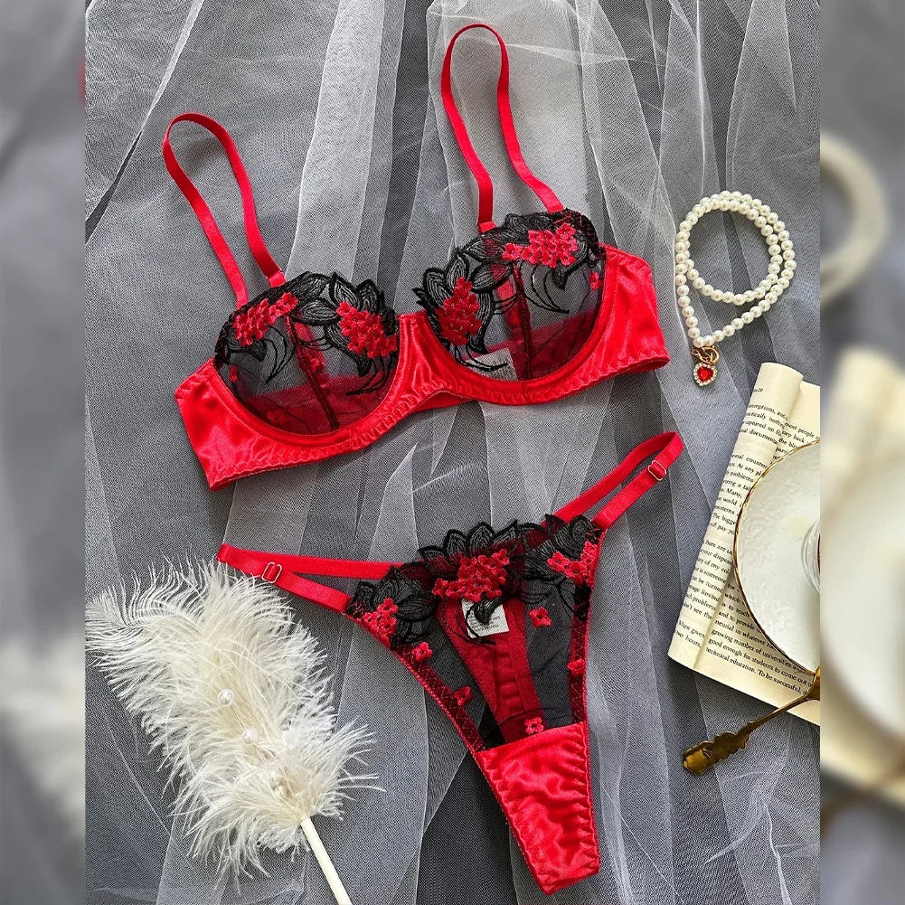 Sexy Lingerie Fancy Lace Eroticу Set Woman 2 Pieces Transparent Women's Underwear Embroidery Erotic Beautiful Bra And Panty Sets