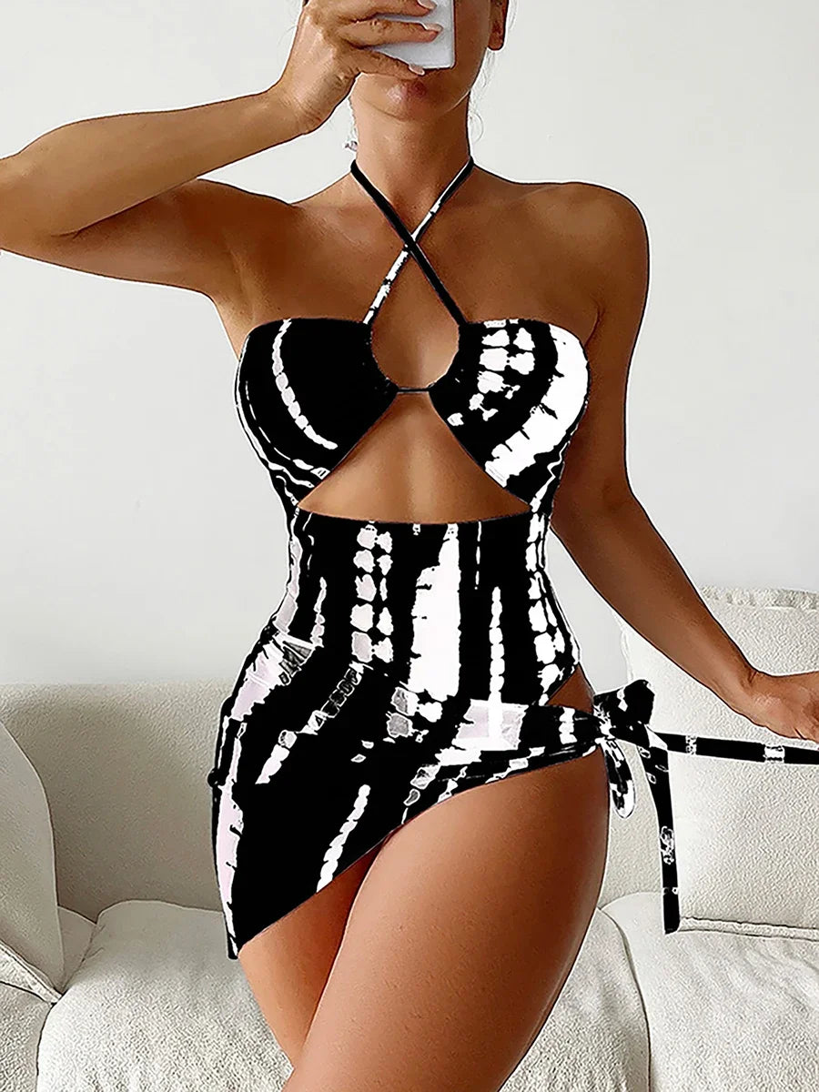 Sexy One Piece With Cover Up Push Up Monokini Bathing Suit