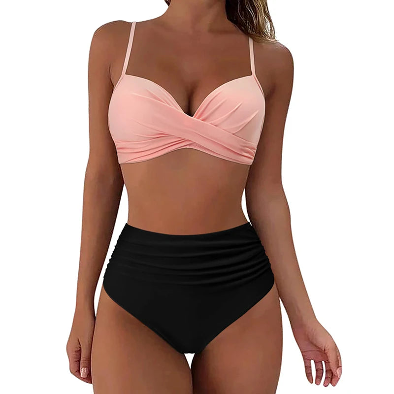 Two Pieces Sexy Swimsuits 2023 Women Bikini Set Beachwear Push Up Solid Summer Bathing Suit Triangle Bikini Swimwear Low Waist