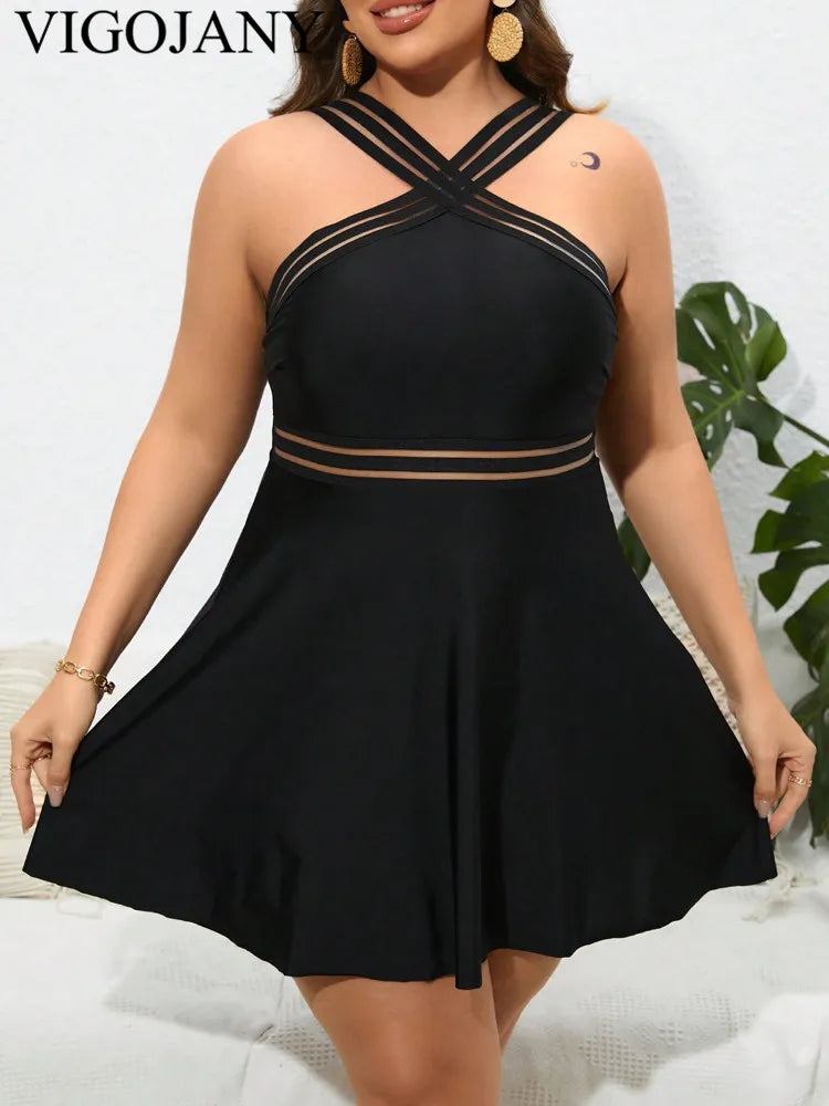 VigoJany 2024 Black 2 Piece Plus Size Dress Swimwear Women Strapped Large One Piece Swimsuit Beach Chubby Big Bathing Suit