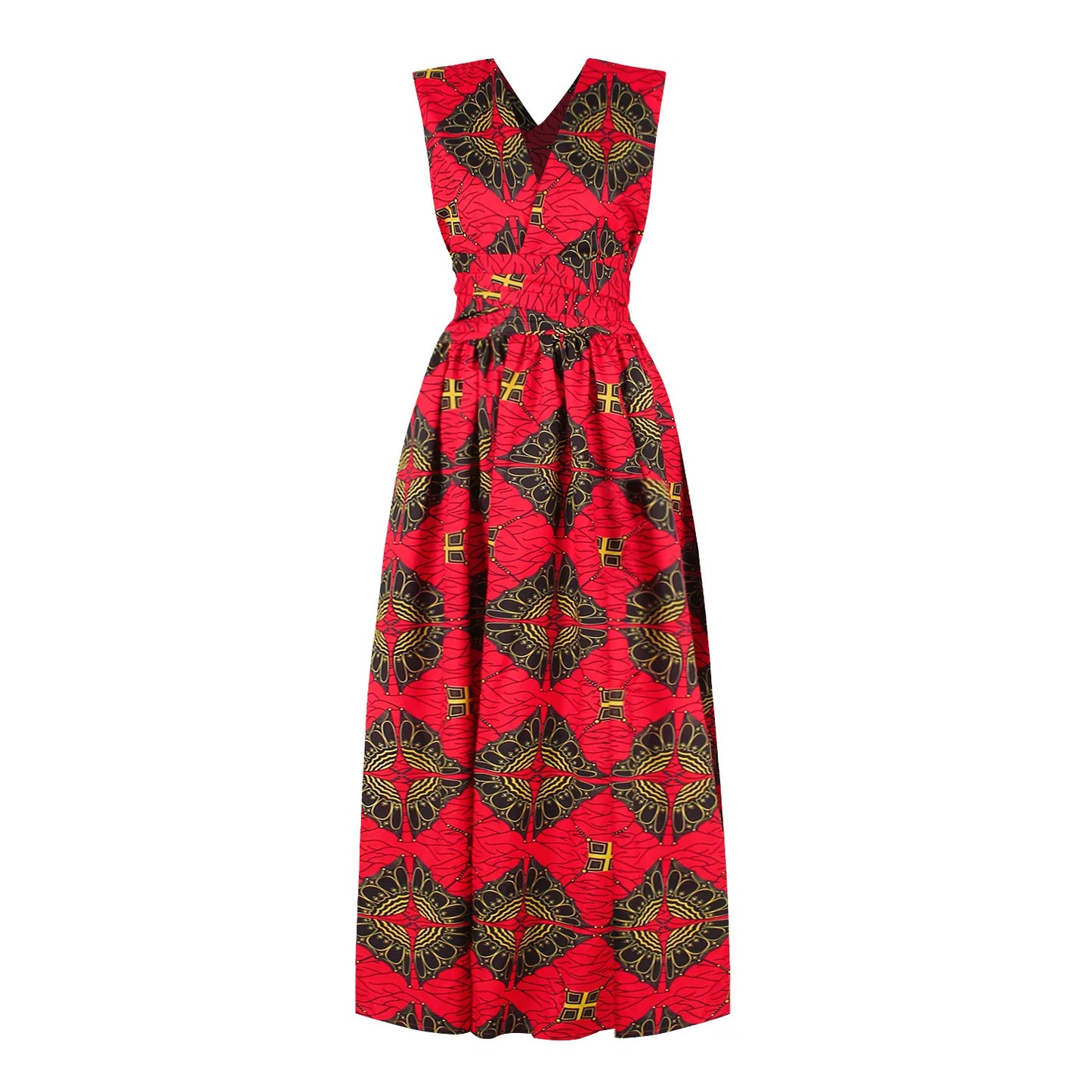 2022 new summer elegent fashion style african women printing plus size polyester long dress Red