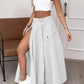 2024 Summer New Fashion Solid Color High Waist Split Casual Commuter Skirt Long Dress WHITE