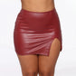 High waist bag hip short skirt nightclub PU leather zipper sexy black leather skirt Claret