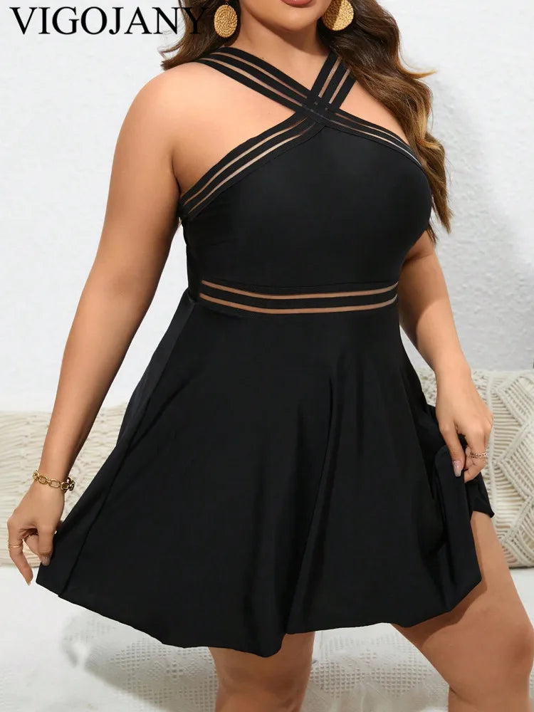 VigoJany 2024 Black 2 Piece Plus Size Dress Swimwear Women Strapped Large One Piece Swimsuit Beach Chubby Big Bathing Suit